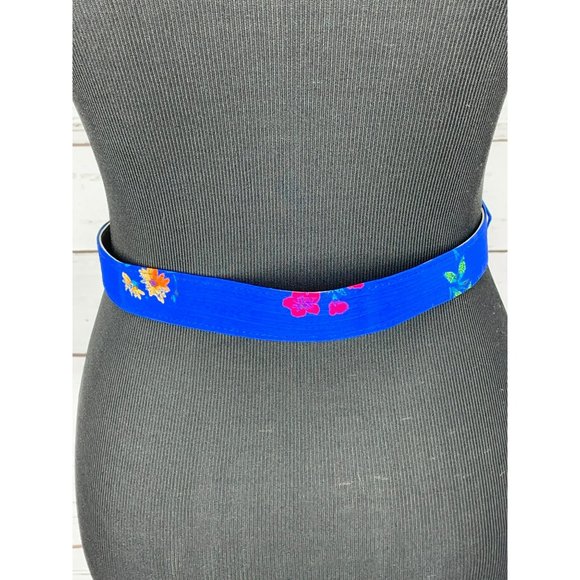 Blue Floral Print Oval Silver Buckle Style Women’s Belt‎ Art Deco Oriental - Picture 8 of 9